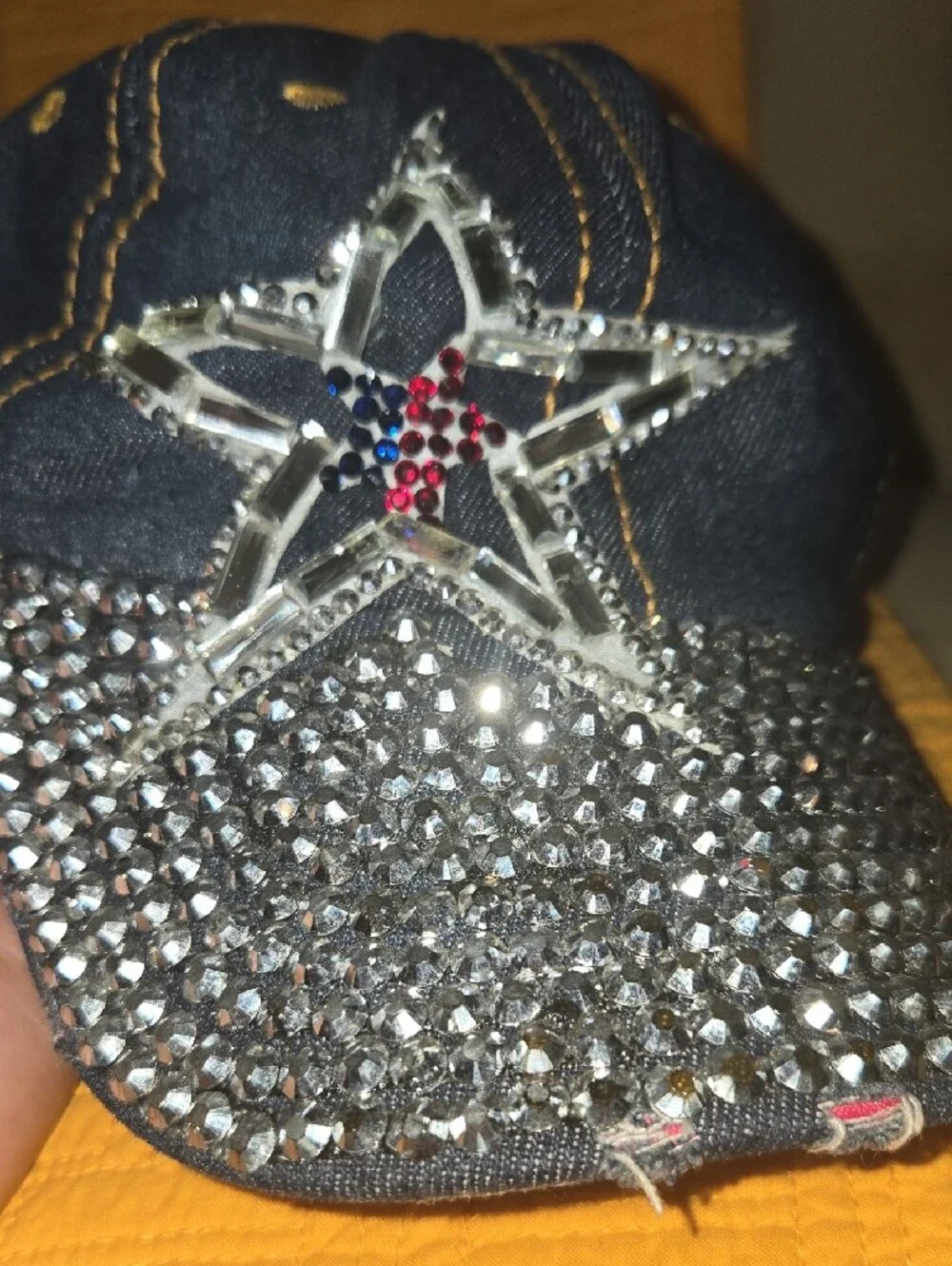 Embellished Blue Denim Texas Lone Star Cap with Studded Brim